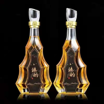 Op maat gemaakte glasfles voor schermdruk voor luxe brandy rum whisky vodka 500 750 ml