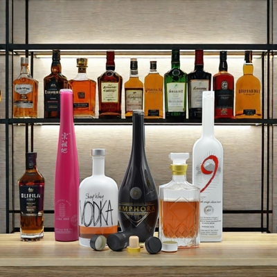 Duidelijk 375 ml 500 ml 700 ml 750 ml Custom Frosted Printing Spray Brandy Whisky Liquor Vodka Fles met dop