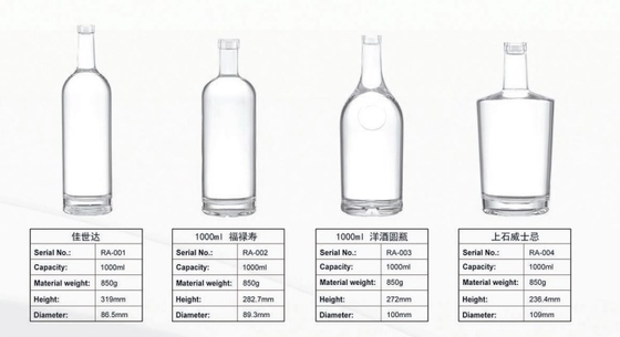 Doorzichtige 750 ml alcoholische drank met 1000 ml whisky vodka fles