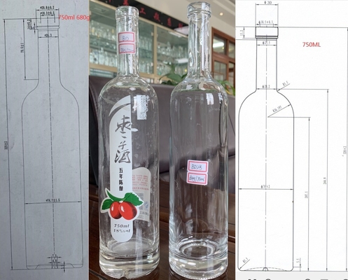 750 ml industriële dranken glazen drankfles met kleurensprayoppervlak en decal