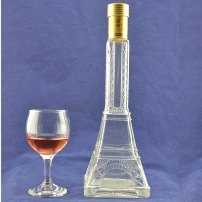 Gekleurde hoge flint glasmateriaal Eiffeltoren vorm glas drankfles met kurk