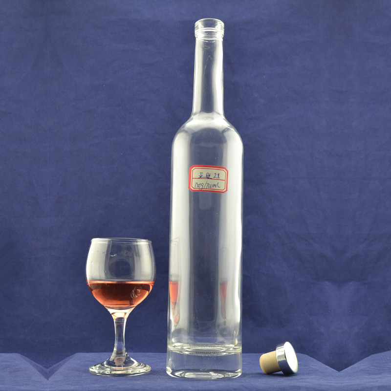 Hoog dunne glasfles voor drank voor whisky/brandy/vodka, afgesloten met afdraaibaar deksel